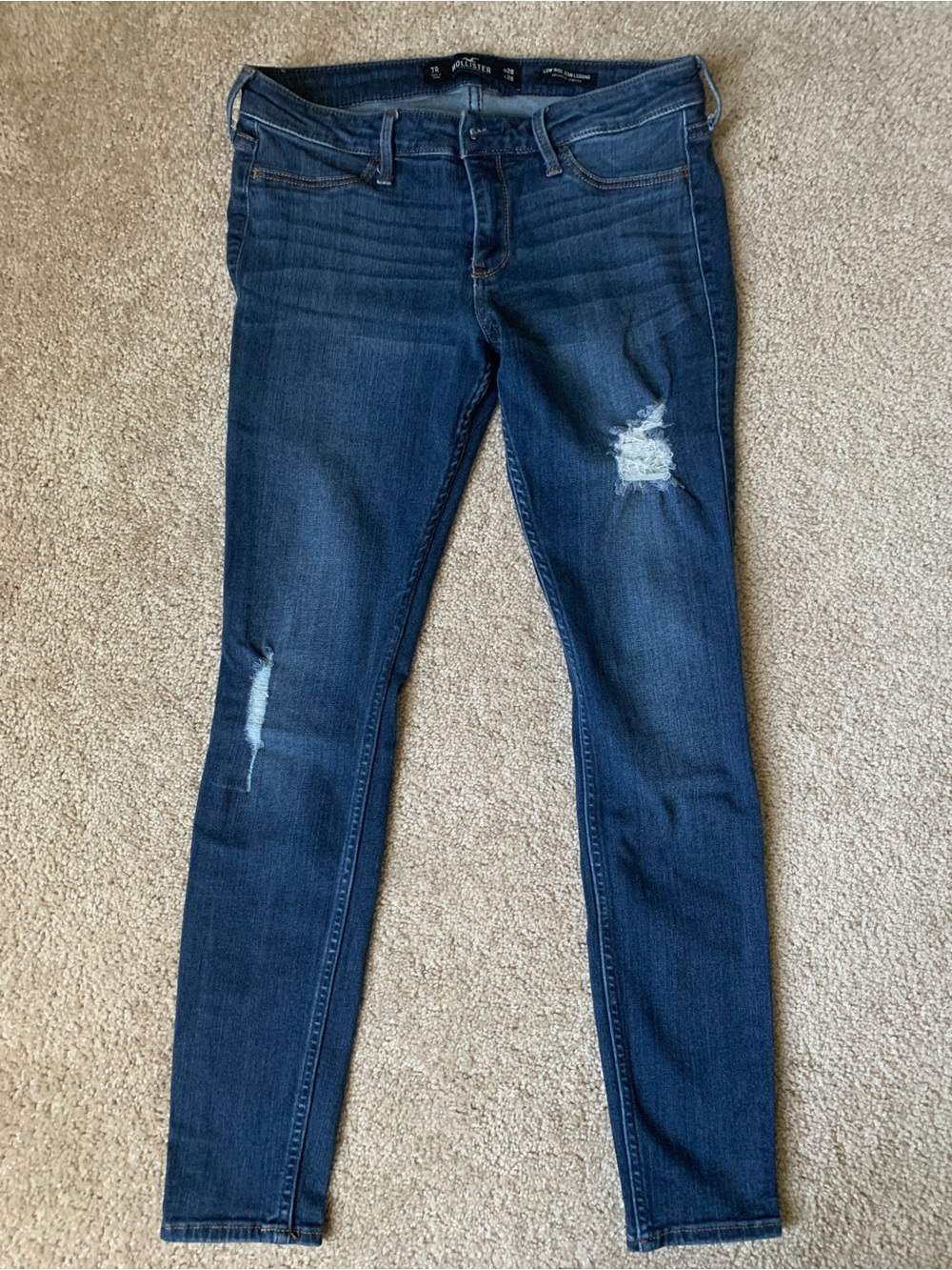 Hollister Dark Blue Skinny Jeans with Distressed Knees